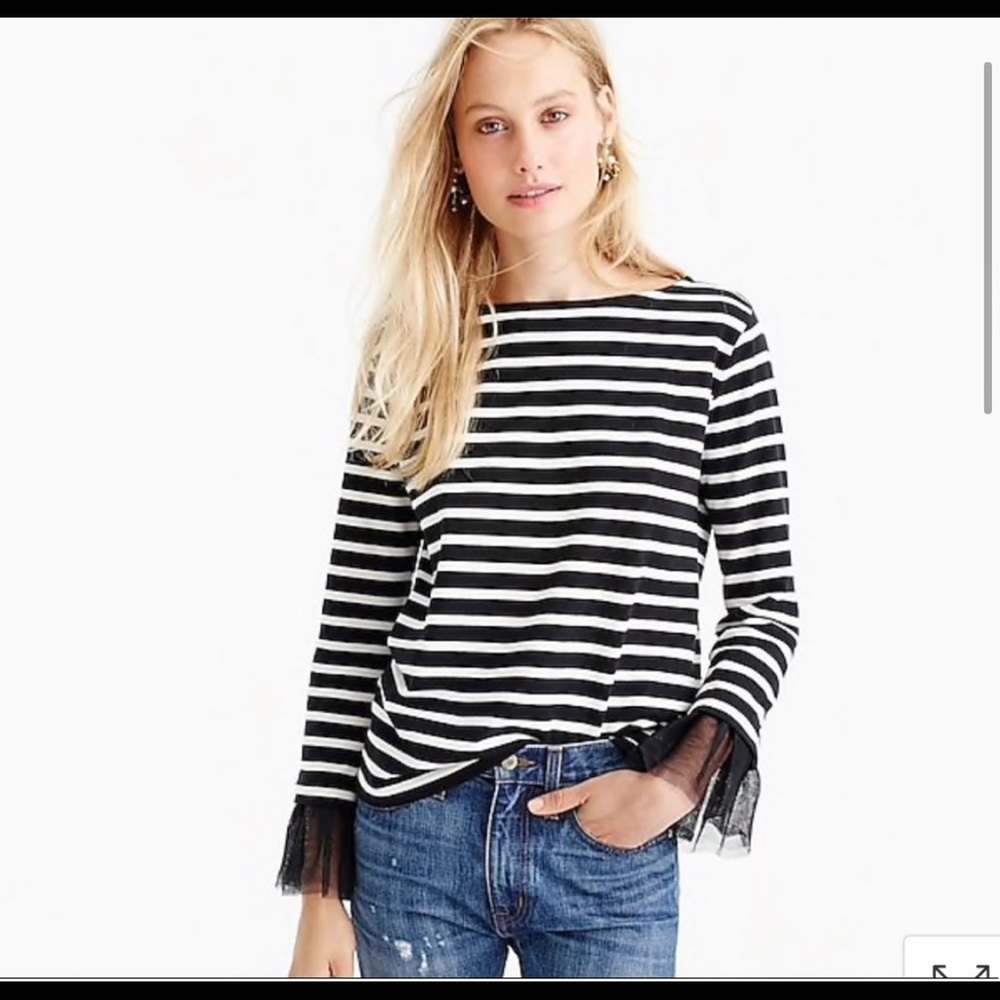 NWT: JCrew Boatneck Shirt with Tulle Sleeves